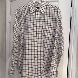 Jos. A. Bank Cream, Navy and Maroon Checkered Dress Shirt